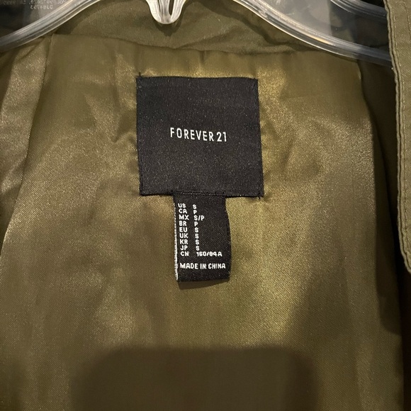 Forever 21 Olive Utility Jacket with Shearling Hood Size S - Picture 6 of 7